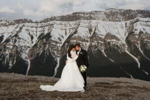 Banff Heli Elopement Couples Portrait