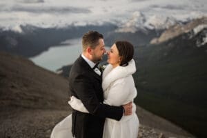 Banff Heli Elopement Couples Portrait