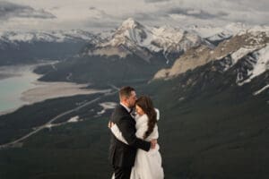 Banff Heli Elopement Couples Portrait