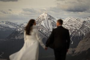 Banff Heli Elopement Couples Portrait