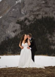 Banff Heli Elopement Couples Portrait