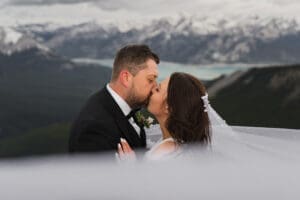 Banff Heli Elopement Couples Portrait