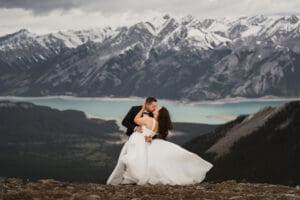 Banff Heli Elopement Couples Portrait