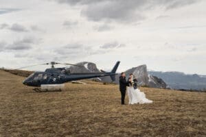 Banff Heli Elopement Couples Portrait
