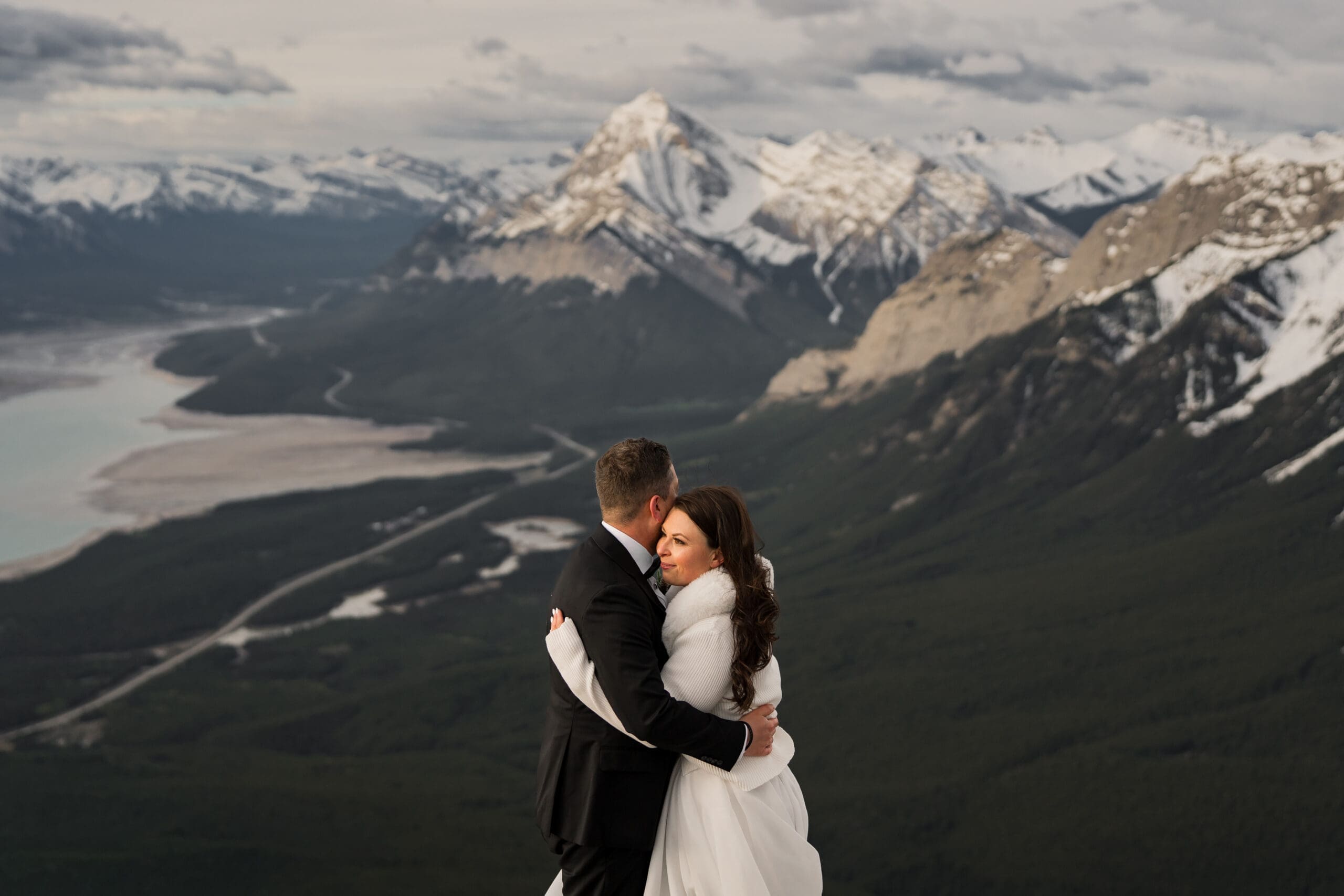 Banff Heli Elopement Couples Portrait